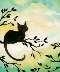 Cat Sitting On Branch Of Tree Diamond Paintings