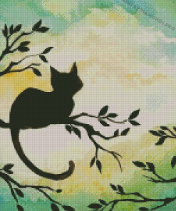 Cat Sitting On Branch Of Tree Diamond Paintings