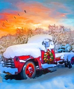 Christmas Chevy Truck In Snow Diamond Paintings