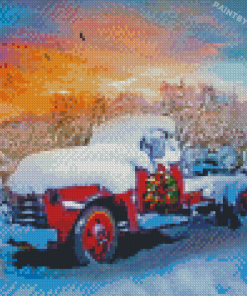 Christmas Chevy Truck In Snow Diamond Paintings