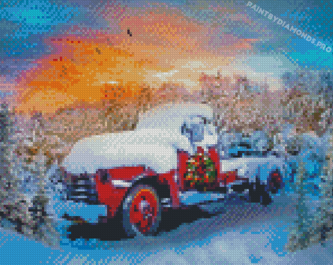 Christmas Chevy Truck In Snow Diamond Paintings