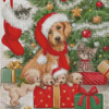 Christmas Golden Retriever And Puppies Diamond Painting