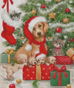 Christmas Golden Retriever And Puppies Diamond Painting