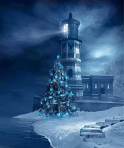 Christmas Lighthouse At Night Diamond Painting