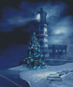 Christmas Lighthouse At Night Diamond Painting