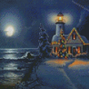 Christmas Lighthouse Seascape Diamond Painting