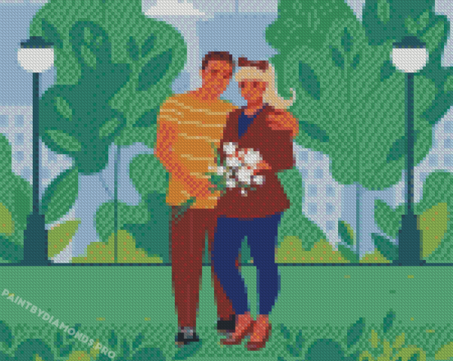 Couple Walking In Garden On Spring Diamond Painting