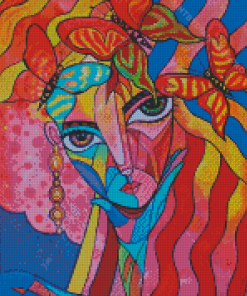 Cubist Lady And Butterflies Diamond Paintings