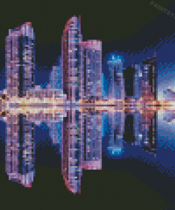 Dubai At Night Water Reflection Diamond Painting