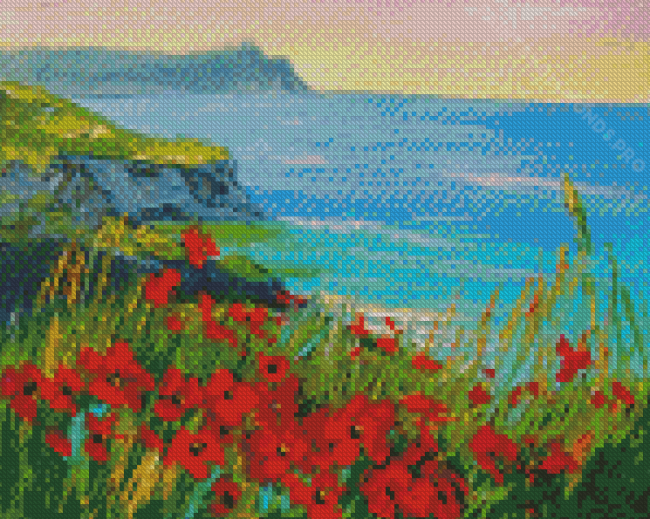 Flowers With Seascape Diamond Painting