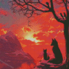 Fox Mother And Baby At Sunset Diamond Painting