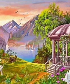 Gazebo By The Lake Diamond Painting