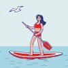 Girl On Paddle Board Cartoon Diamond Painting