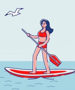 Girl On Paddle Board Cartoon Diamond Painting