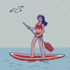 Girl On Paddle Board Cartoon Diamond Painting