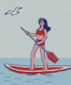 Girl On Paddle Board Cartoon Diamond Painting