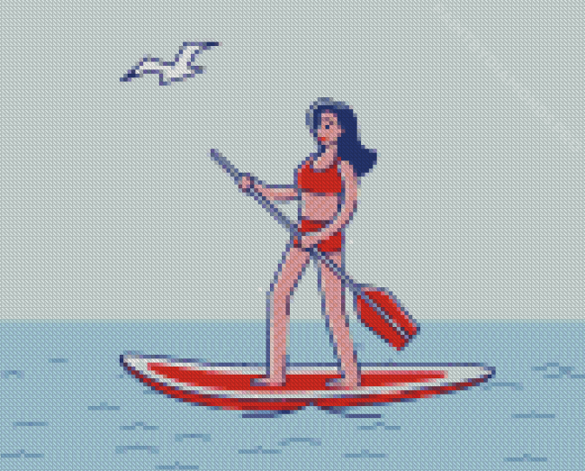 Girl On Paddle Board Cartoon Diamond Painting