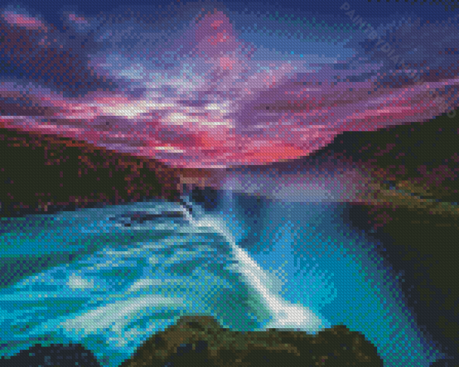 Gullfoss Falls At Sunset Diamond Painting