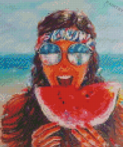 Happy Girl With Watermelon Diamond Painting