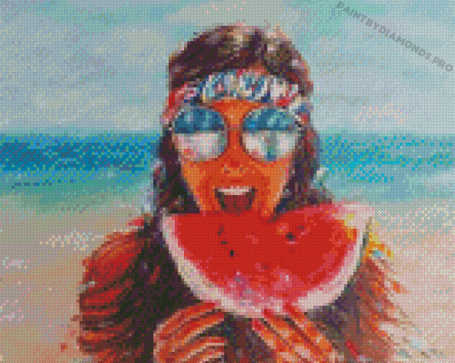 Happy Girl With Watermelon Diamond Painting