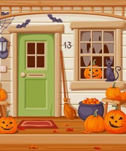 Illustration Halloween Lantern On Porch Diamond Painting