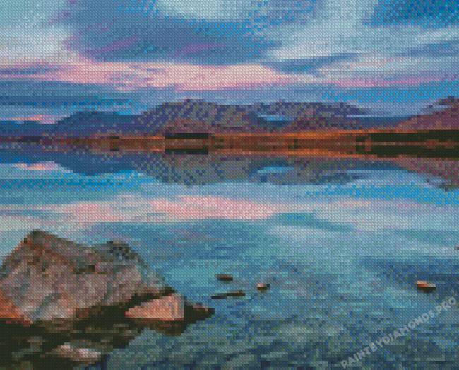 Lake Tekapo Pink Sunset Diamond Painting