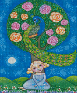 Little Girl And Peacock Diamond Paintings