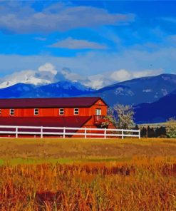 Montana Mountains With Barn Diamond Painting