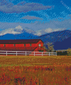 Montana Mountains With Barn Diamond Painting