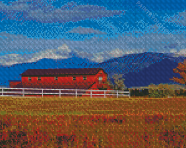 Montana Mountains With Barn Diamond Painting