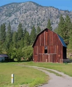 Montana Mountains With Barn Diamond Painting