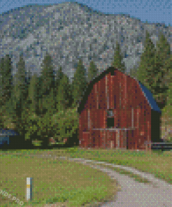 Montana Mountains With Barn Diamond Painting