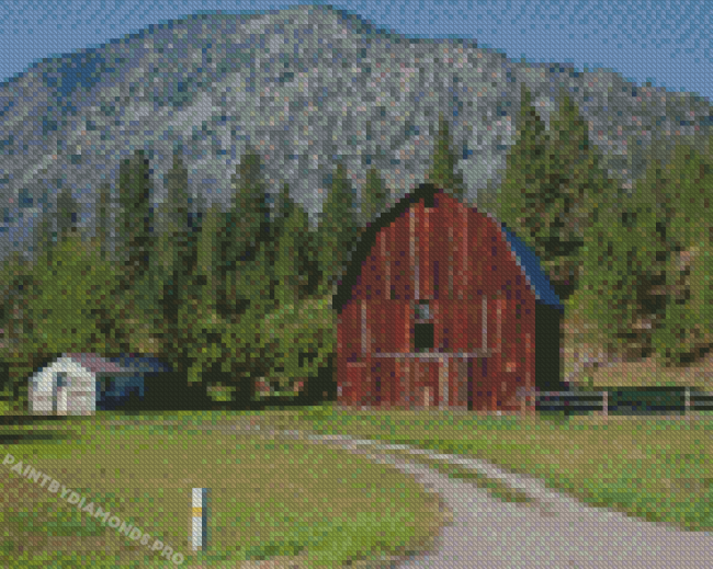 Montana Mountains With Barn Diamond Painting