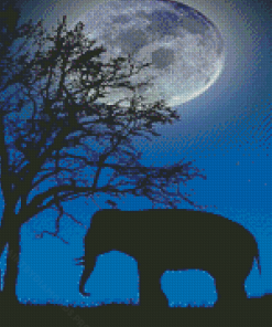 Night Elephant Moon Diamond Painting