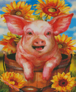 Pig With Sunflowers Diamond Painting