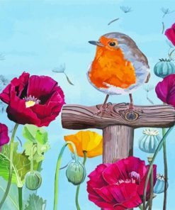 Poppies With Robin Diamond Painting