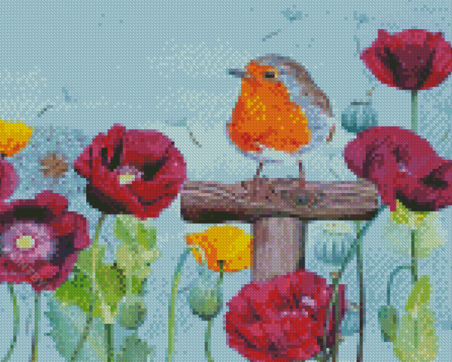 Poppies With Robin Diamond Painting