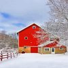 Red Barn In Snow Diamond Painting