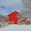 Red Barn In Snow Diamond Painting