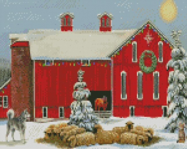 Red Barn In Winter Diamond Painting