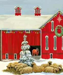 Red Barn In Winter Diamond Painting