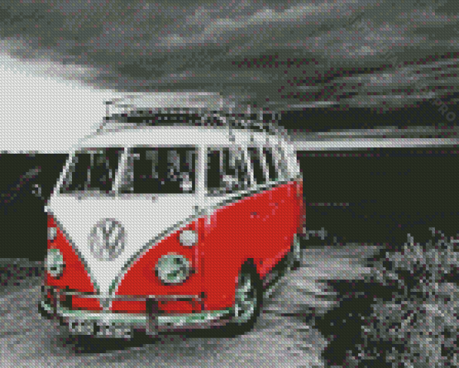 Red V Camper Van Diamond Painting