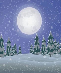 Snowy Mountains Full Moon Diamond Paintings