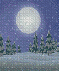 Snowy Mountains Full Moon Diamond Paintings