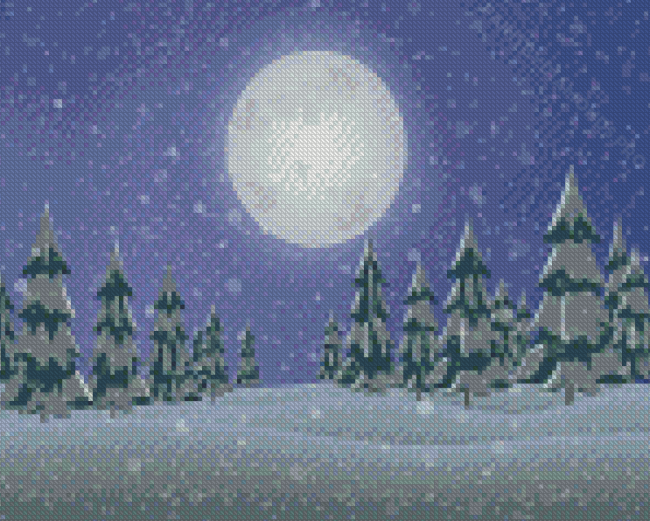 Snowy Mountains Full Moon Diamond Paintings