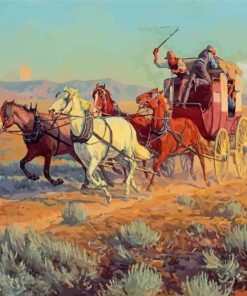 Stagecoach Pursued By Mounted Indians By Richard Lorenz Diamond Painting