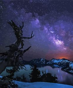 Starry night In Crater Lake Diamond Paintings