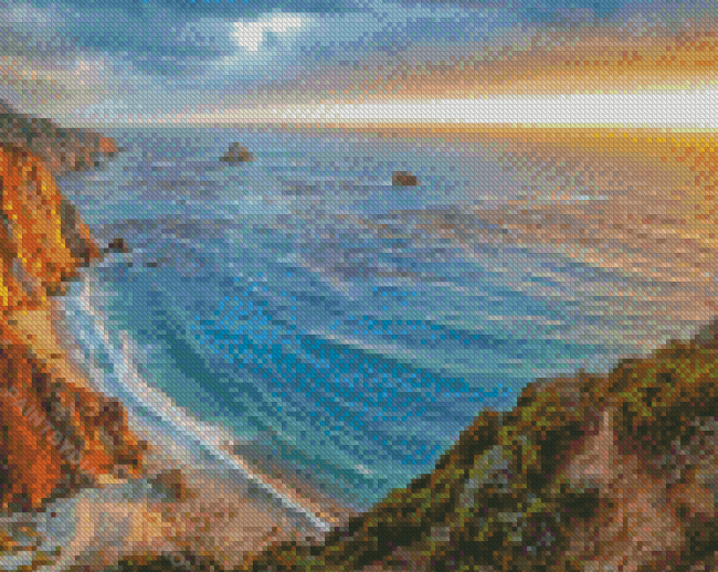 Sunset At Highway 1 California Beach Diamond Paintings