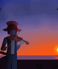 Sunset Anime Playing Violin Diamond Painting