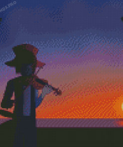 Sunset Anime Playing Violin Diamond Painting